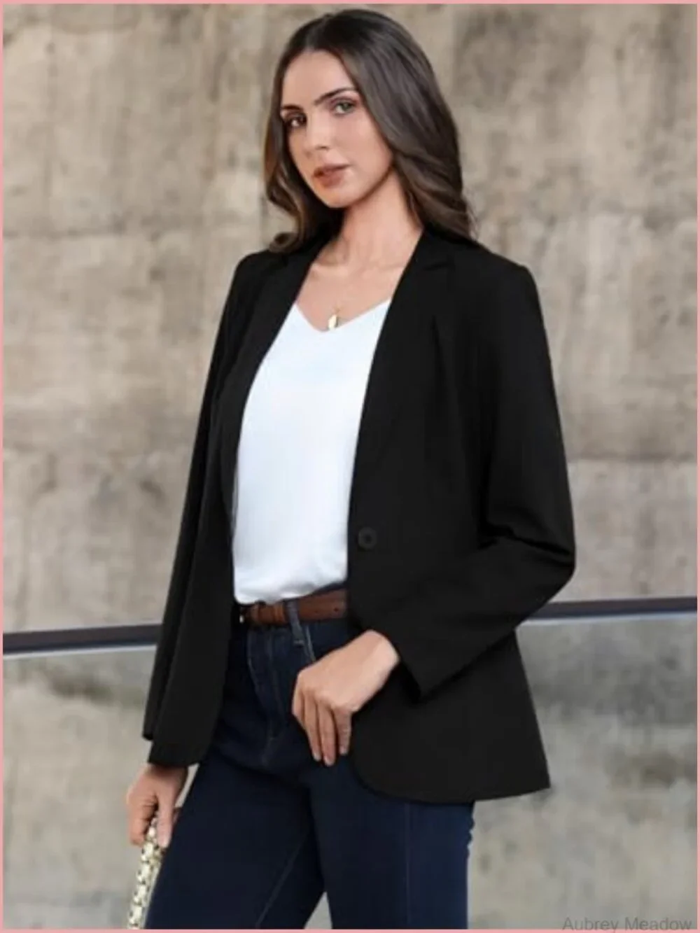Open Front Long Sleeve Blazer with Notch Lapel and Pockets
